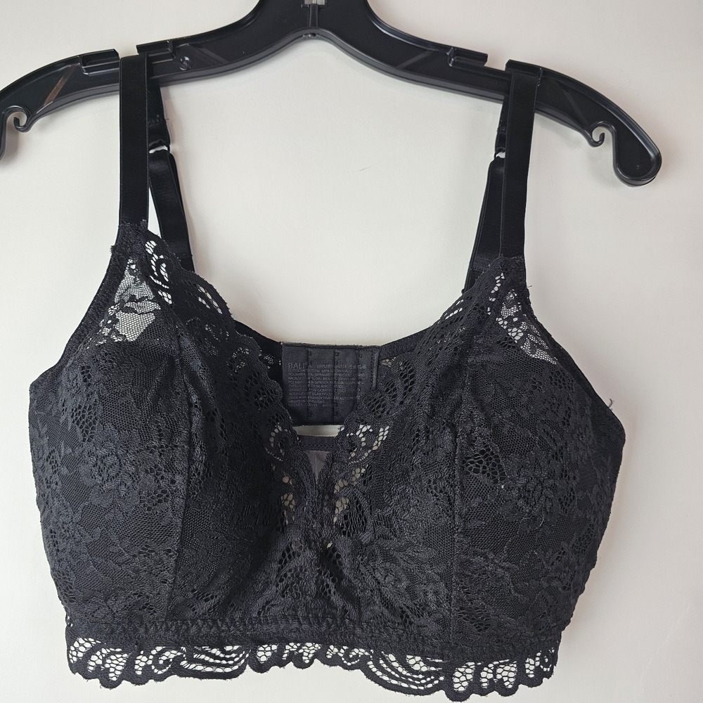Black Lace Bra Bralette By Bali Wireless ComfortFlex Fit Convertible Lined Large